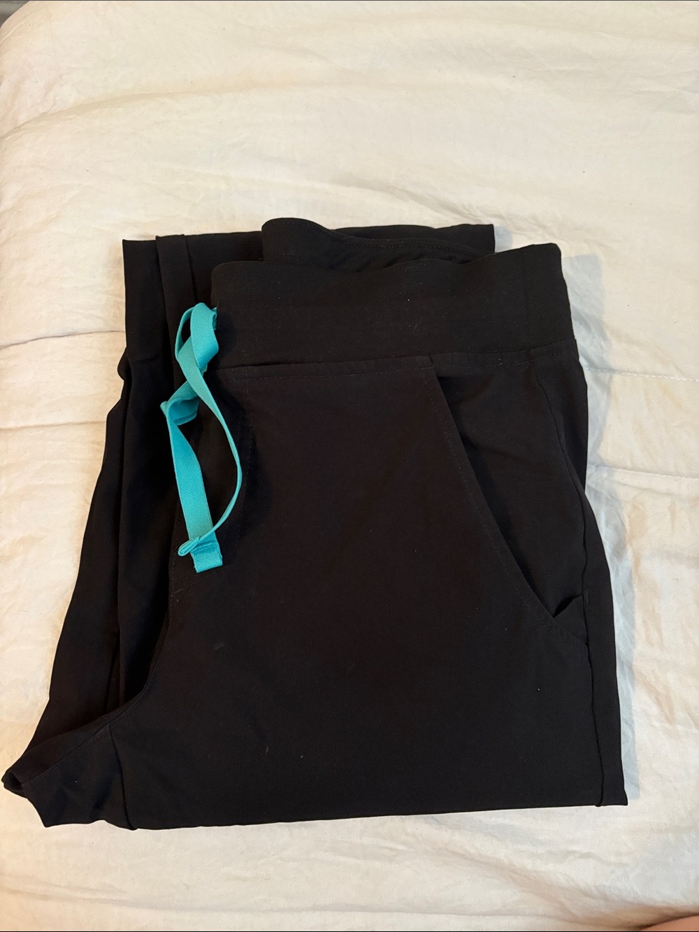 Figs Black Track Joggers with Teal Drawstring
